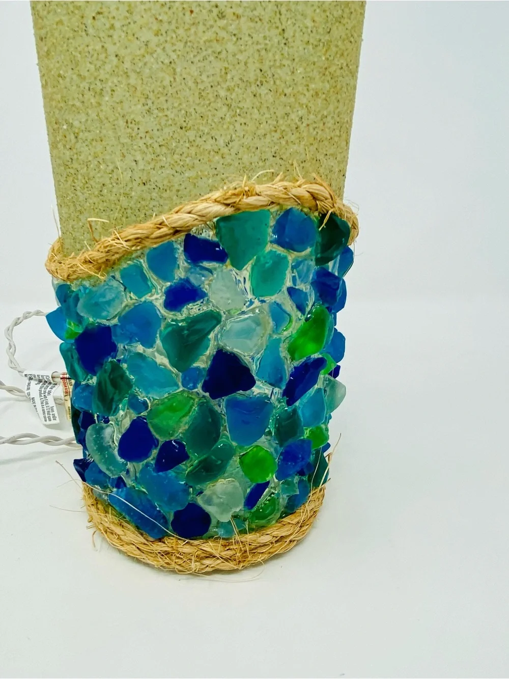 Handmade 1.5L Sand & Seaglass Light Up Coastal Decor with Rope Detail
